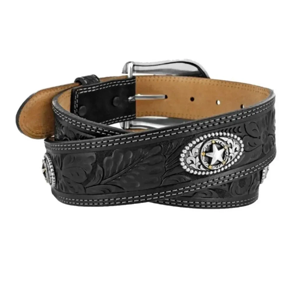 Justin Men's Black Floral 5 Star Ranch Tooled Western Belt Size 32